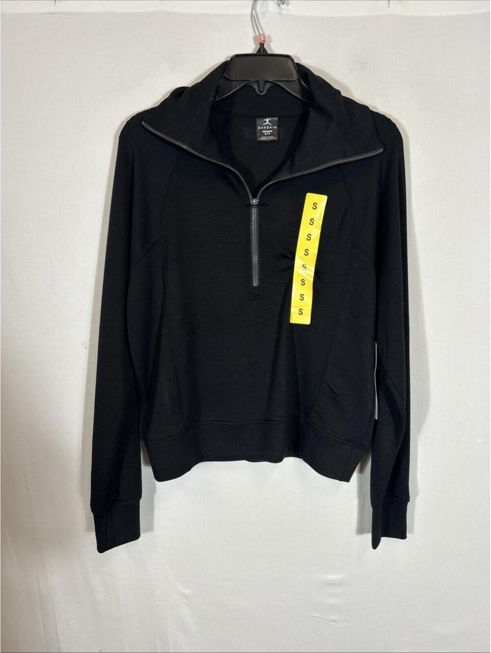 $128 Danskin Womens Small Luxe Half Zip Long Sleeve Top - Black S